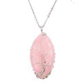 Fantasy Gifts Oval Rose Quartz Tree of Life Necklace - JJ