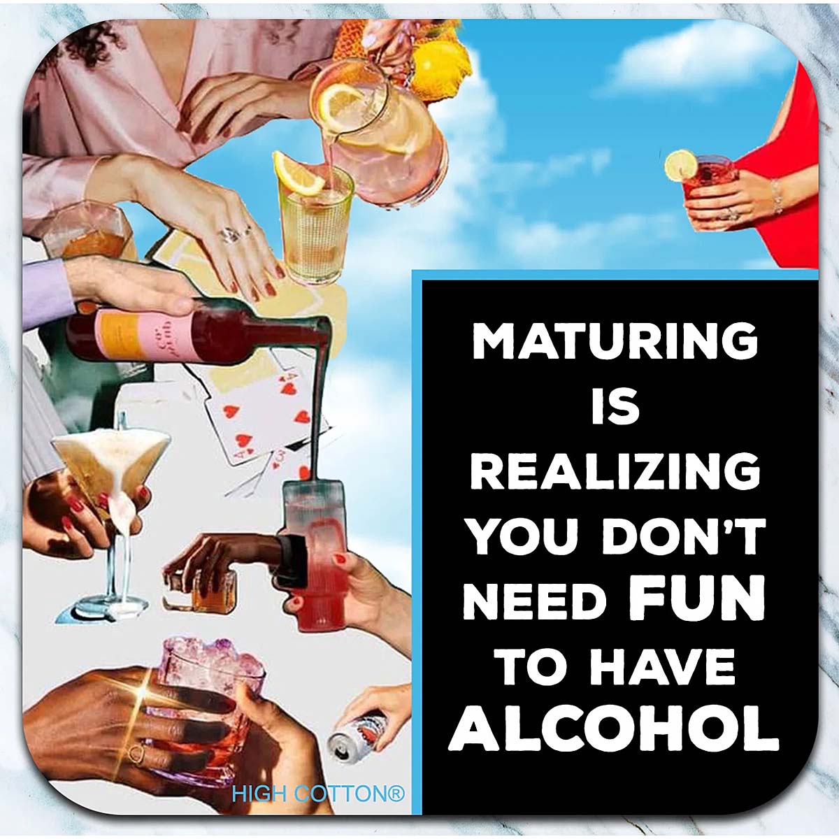 Maturing and Alcohol - retro 4" x 4" Coaster - AA