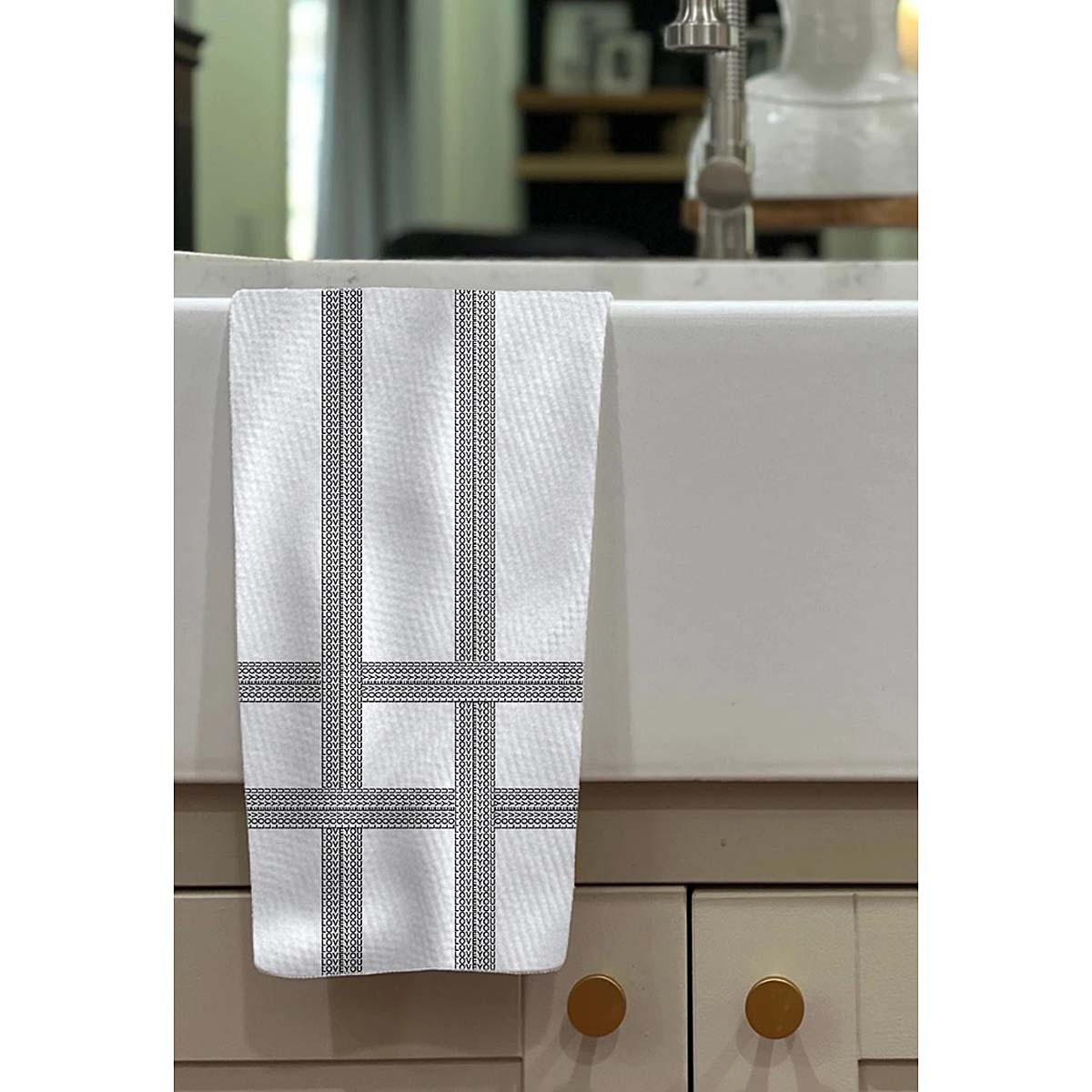 Love You Vintage Stripe Illusion Kitchen Tea Towel by Twisted Wares
