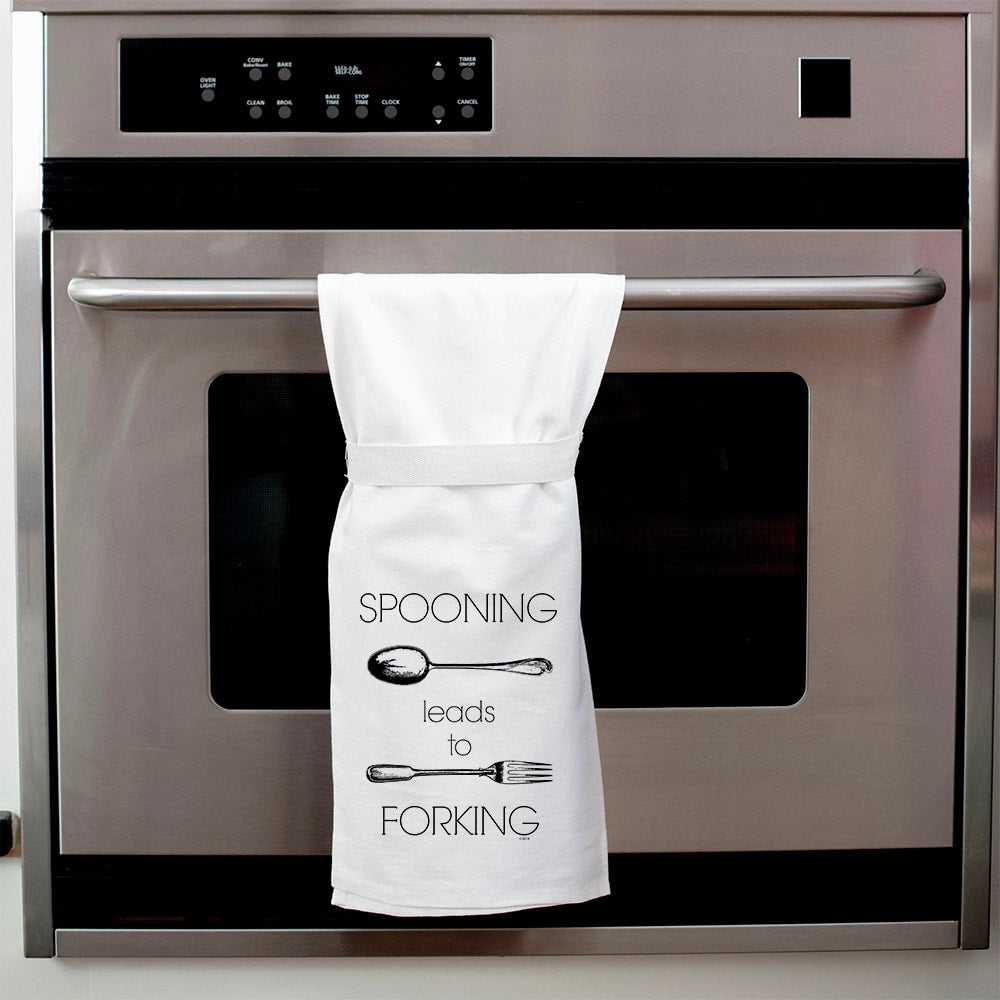 Spooning Leads to Forking Hang Tight Cotton Towel with pull through loop - by Twisted Wares