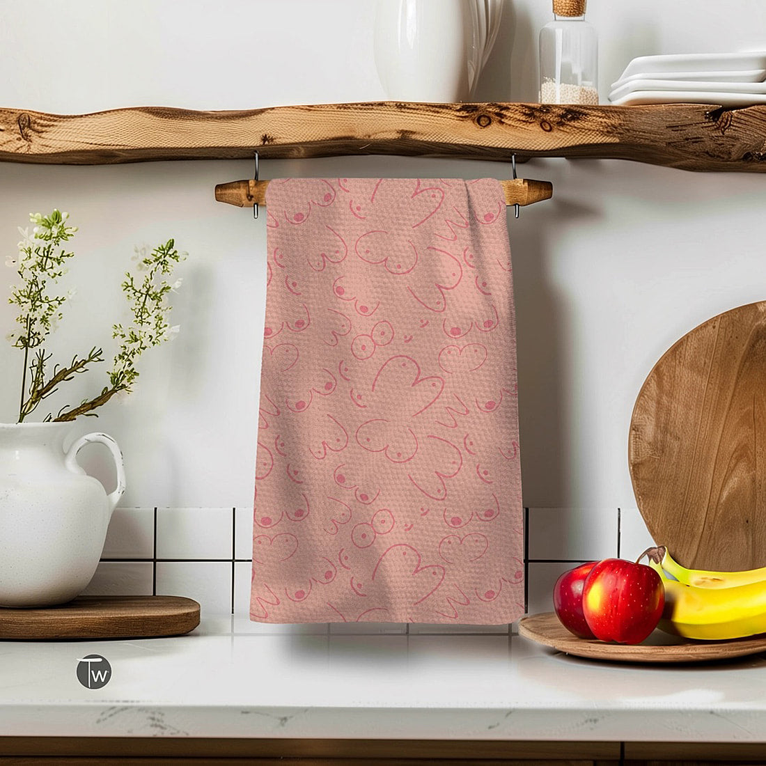 Peachy Boobs Illusion Kitchen Tea Towel by Twisted Wares