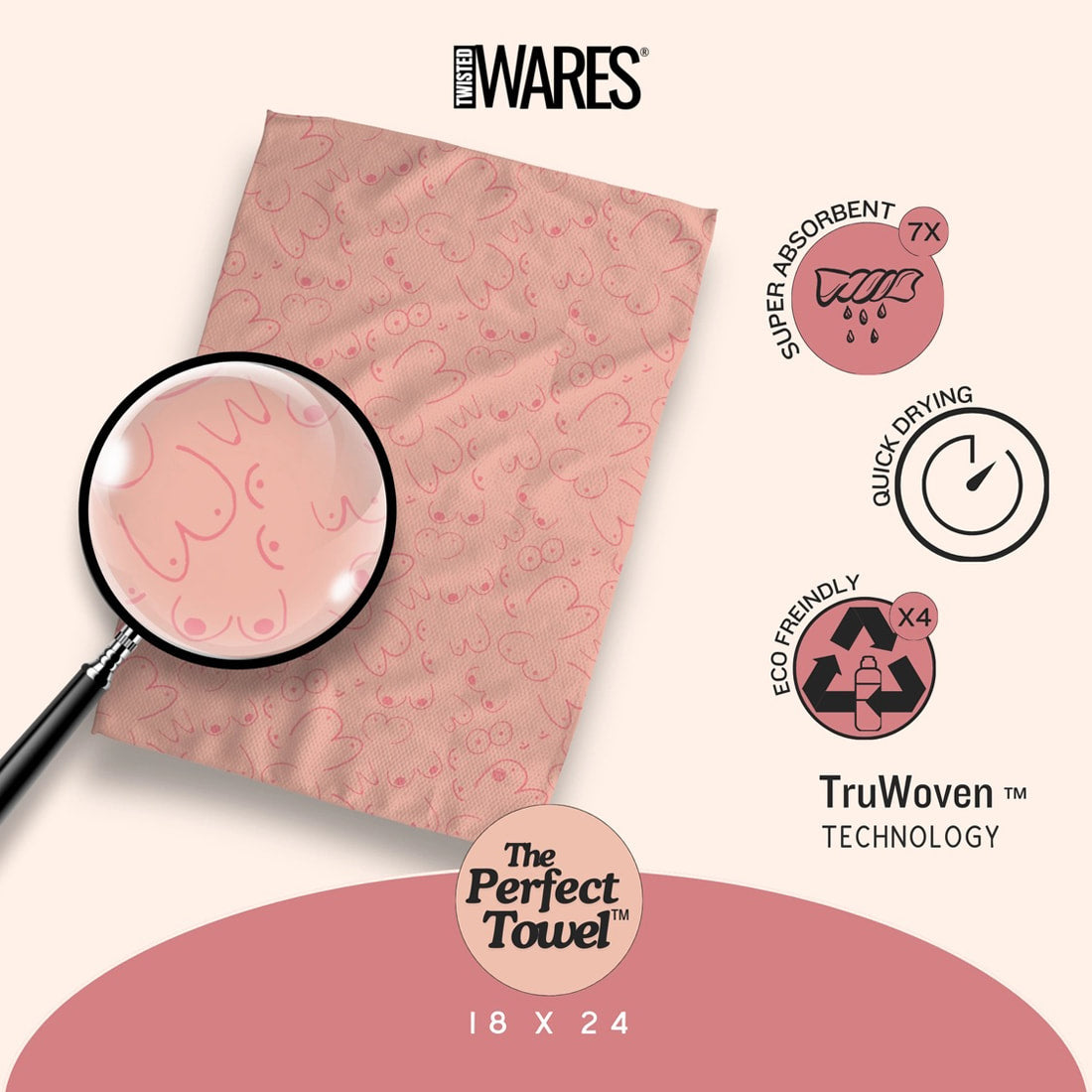 Peachy Boobs Illusion Kitchen Tea Towel by Twisted Wares