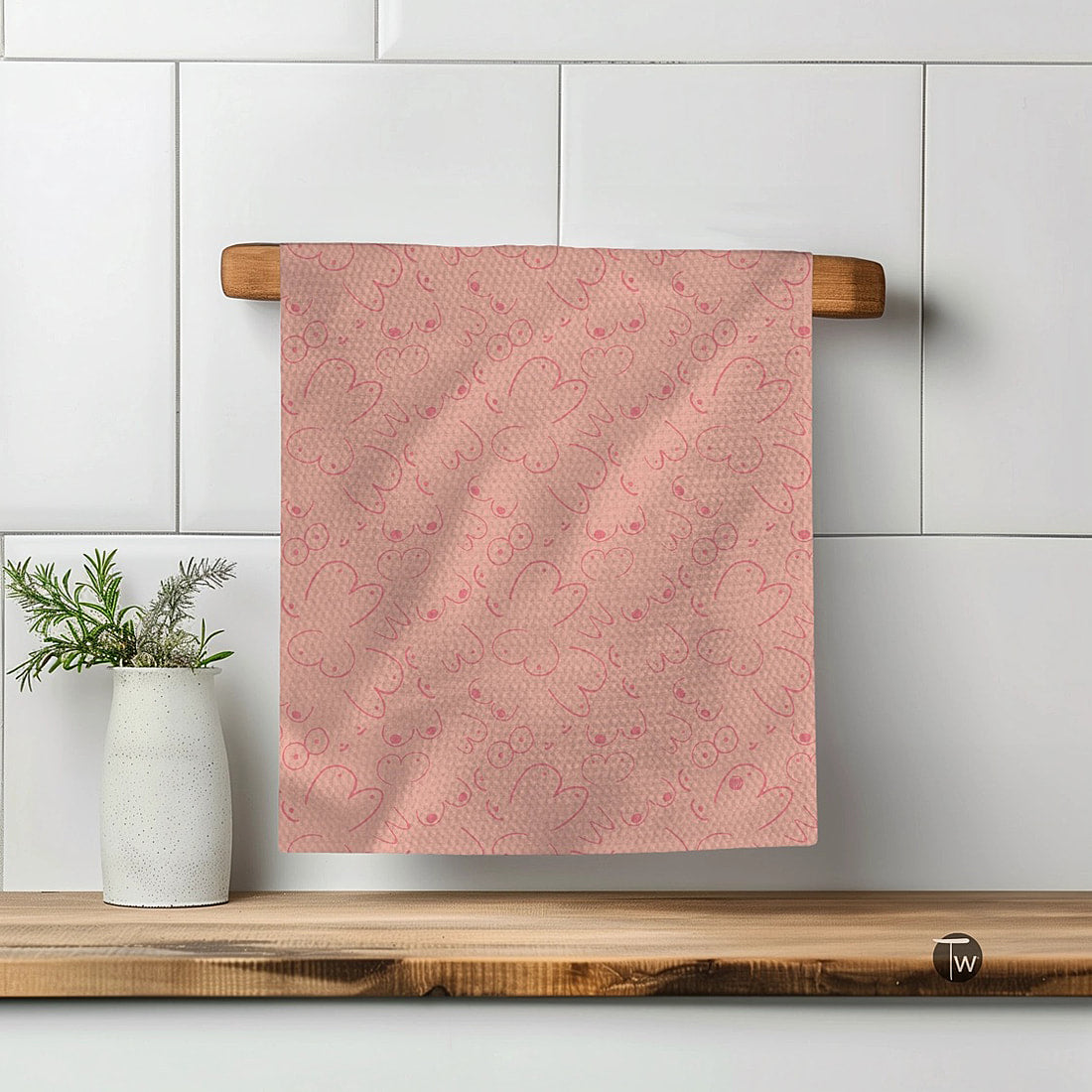 Peachy Boobs Illusion Kitchen Tea Towel by Twisted Wares