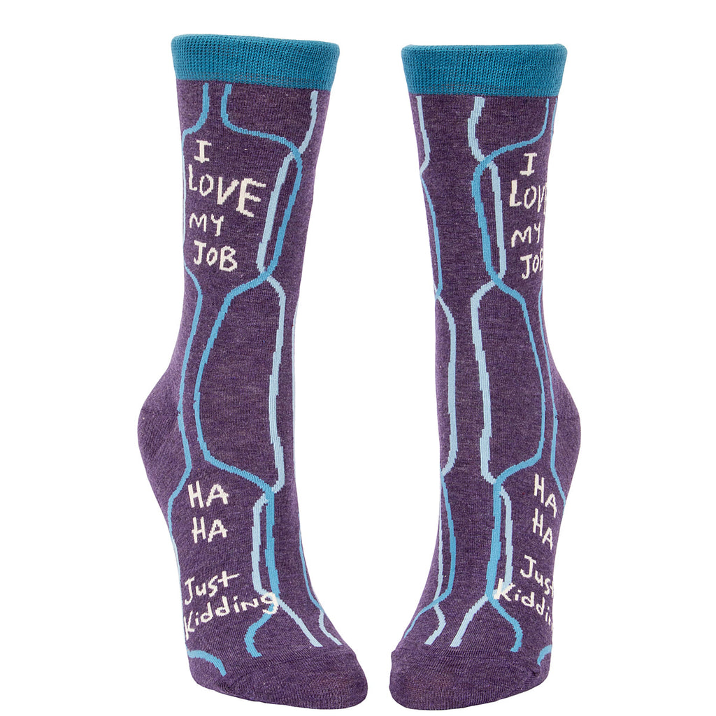 Women's Crew Socks - I Love My Job.  Ha Ha Ha - Blue Q