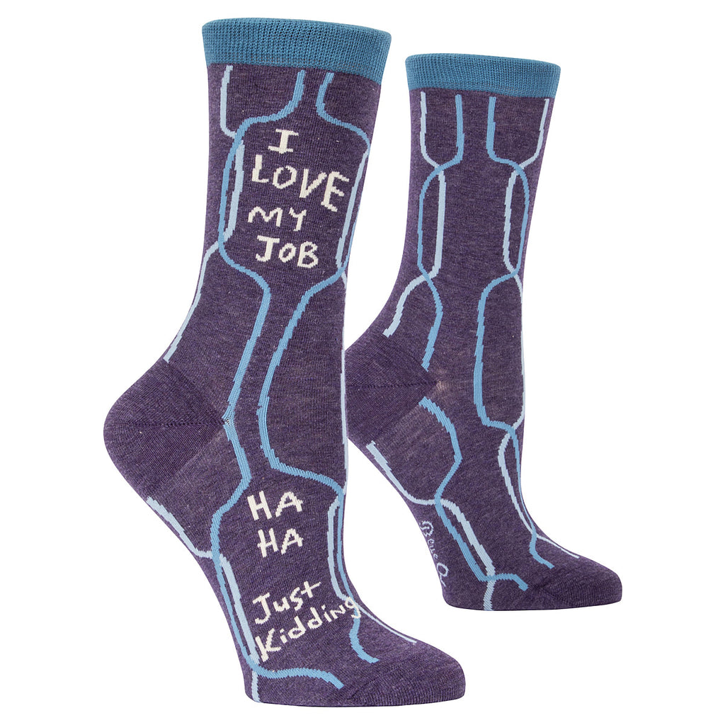 Women's Crew Socks - I Love My Job.  Ha Ha Ha - Blue Q