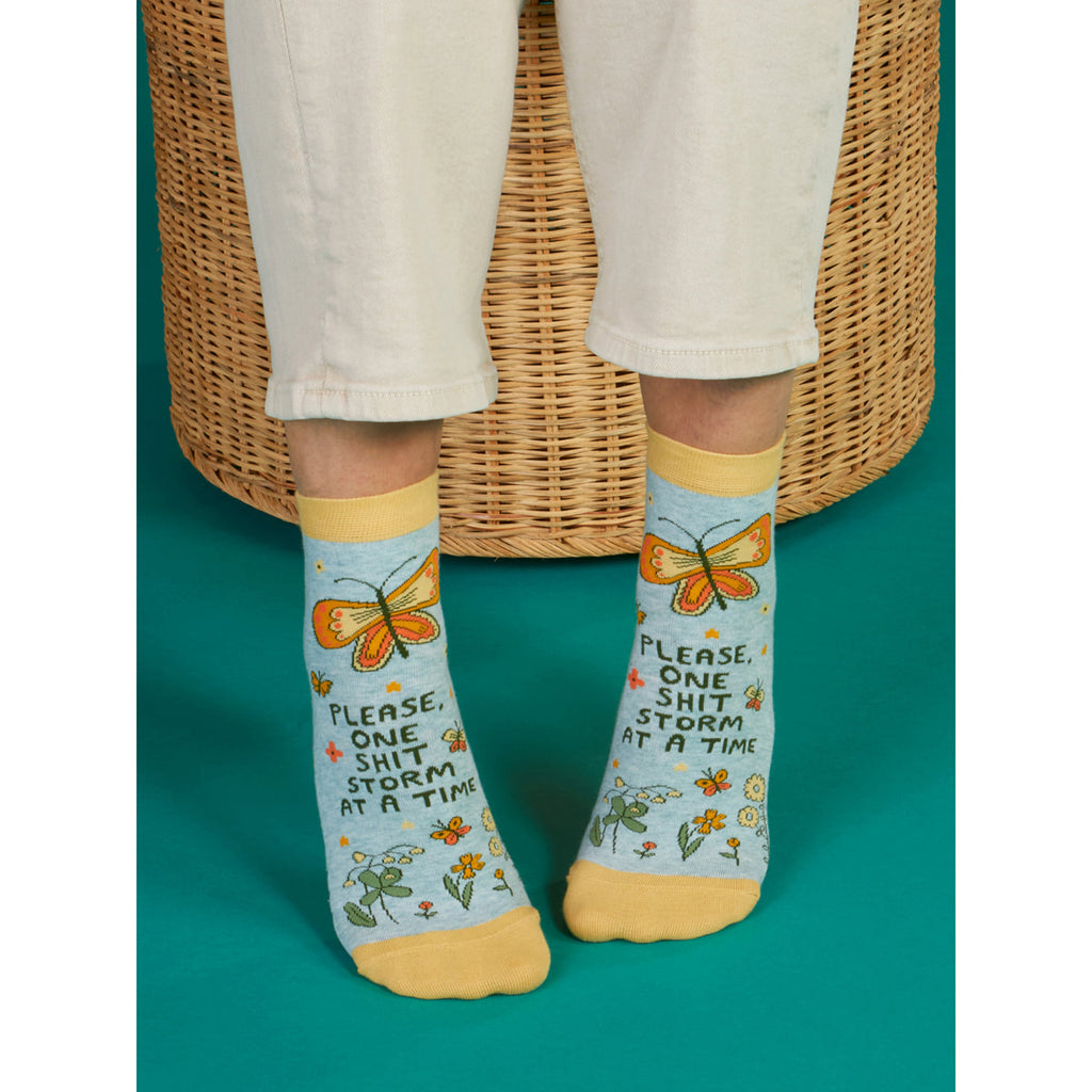 One Shitstorm at a Time Women's Ankle Sock - Blue Q