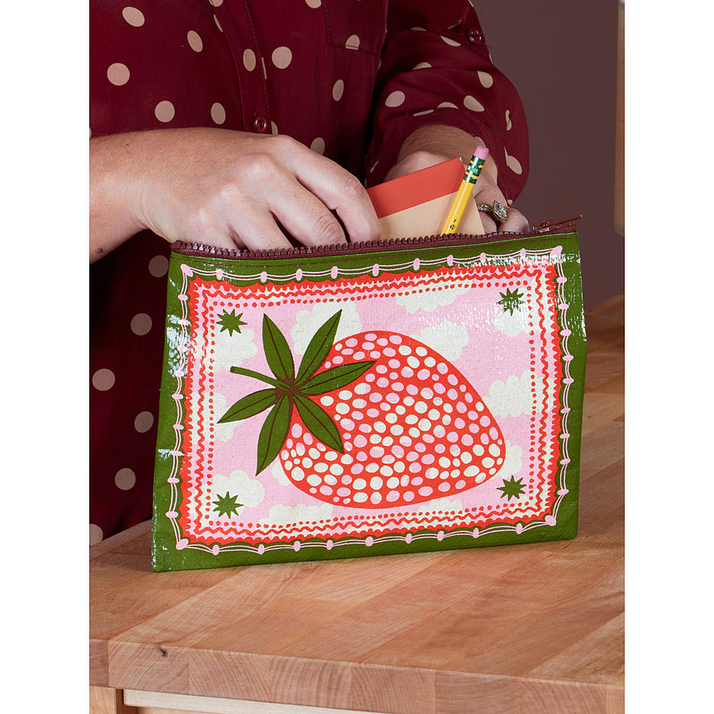 Strawberry Clouds Blue Q Eco, Recycled Zipper Pouch