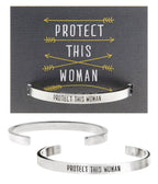 Protect This Woman - Whitney Howard handcrafted recycled lead-free pewter adjustable cuff bracelets