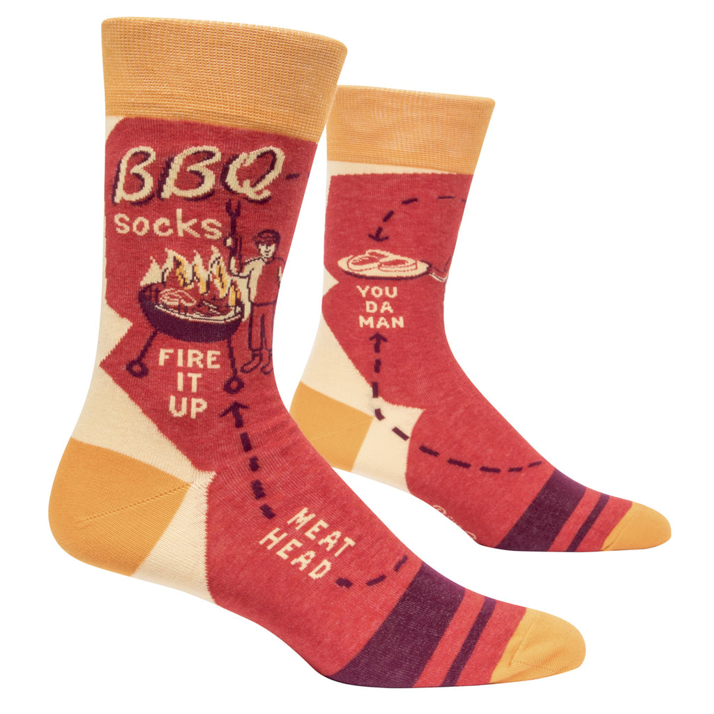 Blue Q MEN's Crew Socks " BBQ socks - fire it up meat head - you da man"