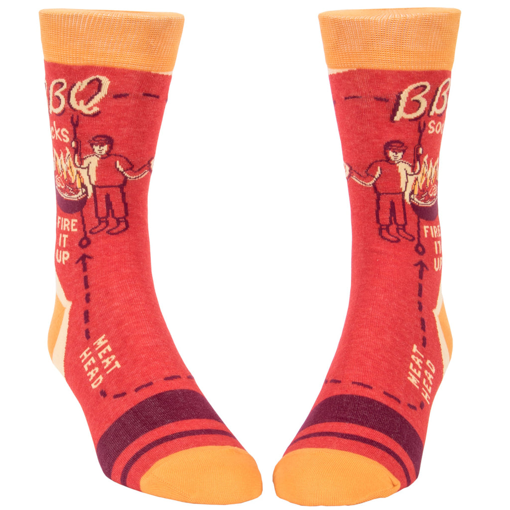 Blue Q MEN's Crew Socks " BBQ socks - fire it up meat head - you da man"