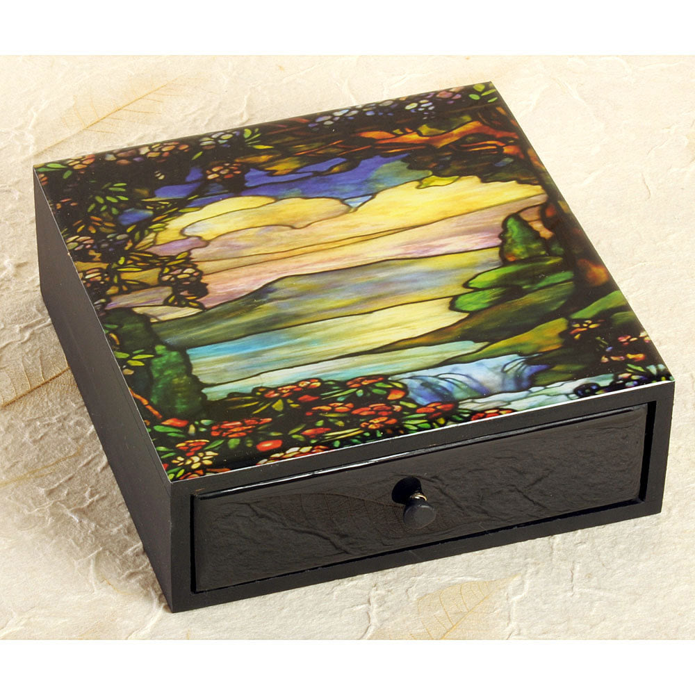 SALE:  not quite perfect - Tiffany Stained Glass Boutique Wood Box - DD