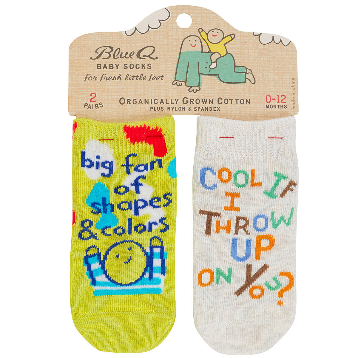 Shapes/ThrowUp - Organic Baby Socks - set of 2 - Blue Q