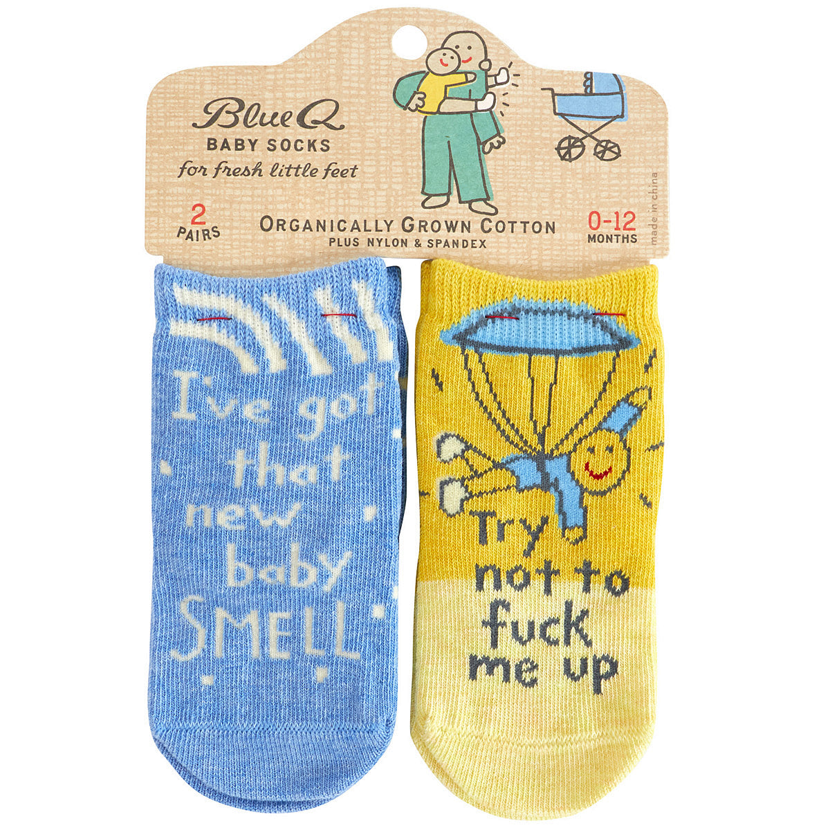 Baby Smell/Don't Fuck Me Up - Organic Baby Socks - set of 2 - Blue Q