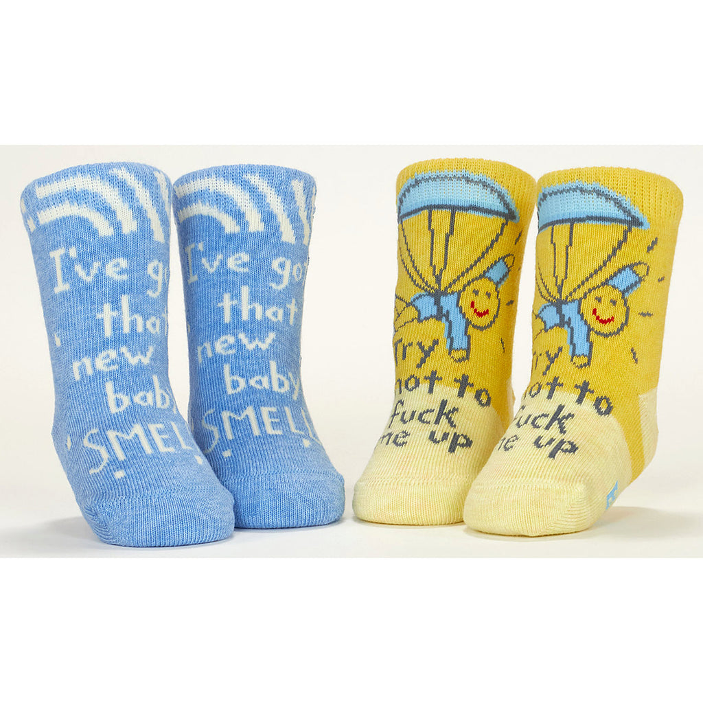 Baby Smell/Don't Fuck Me Up - Organic Baby Socks - set of 2 - Blue Q