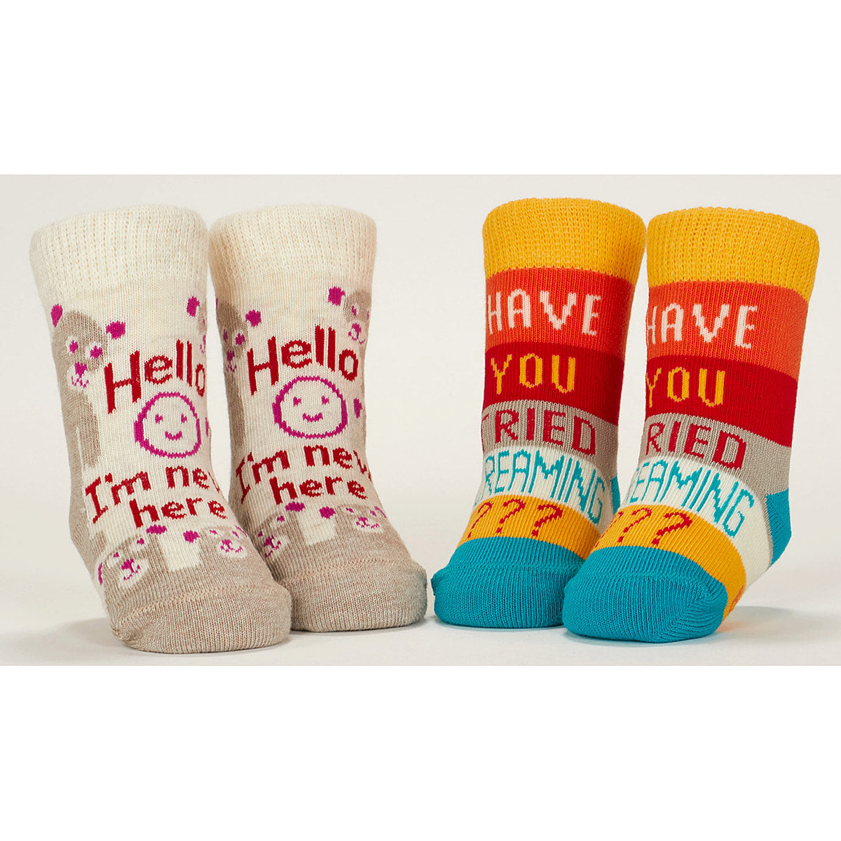 New Here/Screaming - Organic Baby Socks - set of 2 - Blue Q