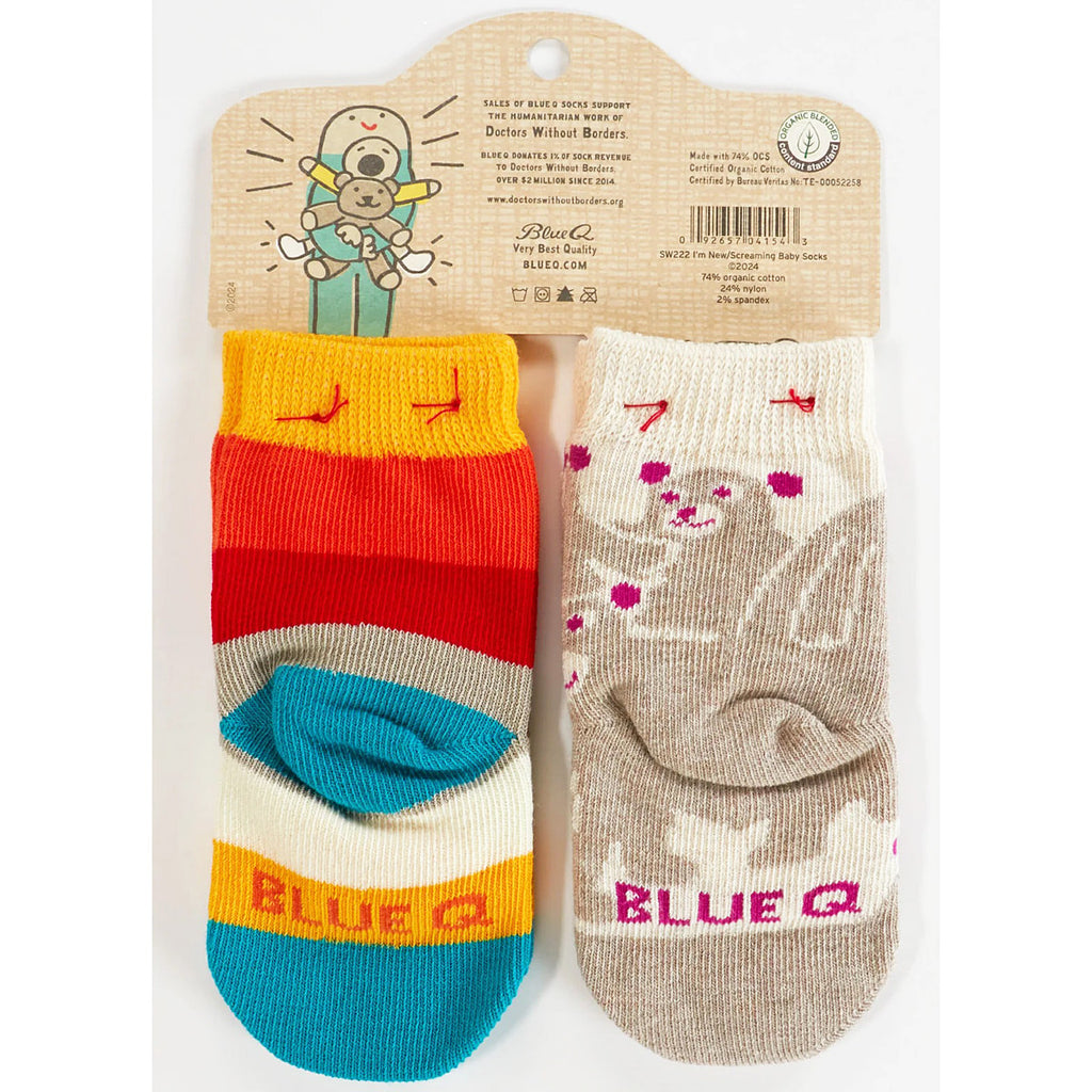 New Here/Screaming - Organic Baby Socks - set of 2 - Blue Q