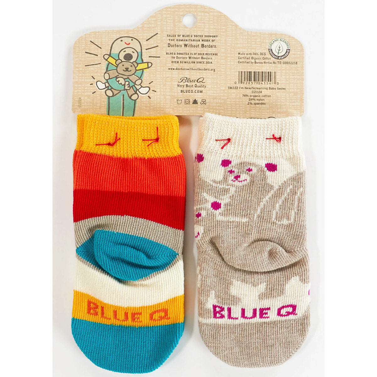 New Here/Screaming - Organic Baby Socks - set of 2 - Blue Q