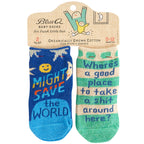Save World/Take a Shit - Organic Baby Socks - set of 2 - Blue Q
