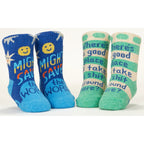 Save World/Take a Shit - Organic Baby Socks - set of 2 - Blue Q
