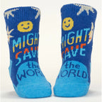 Save World/Take a Shit - Organic Baby Socks - set of 2 - Blue Q