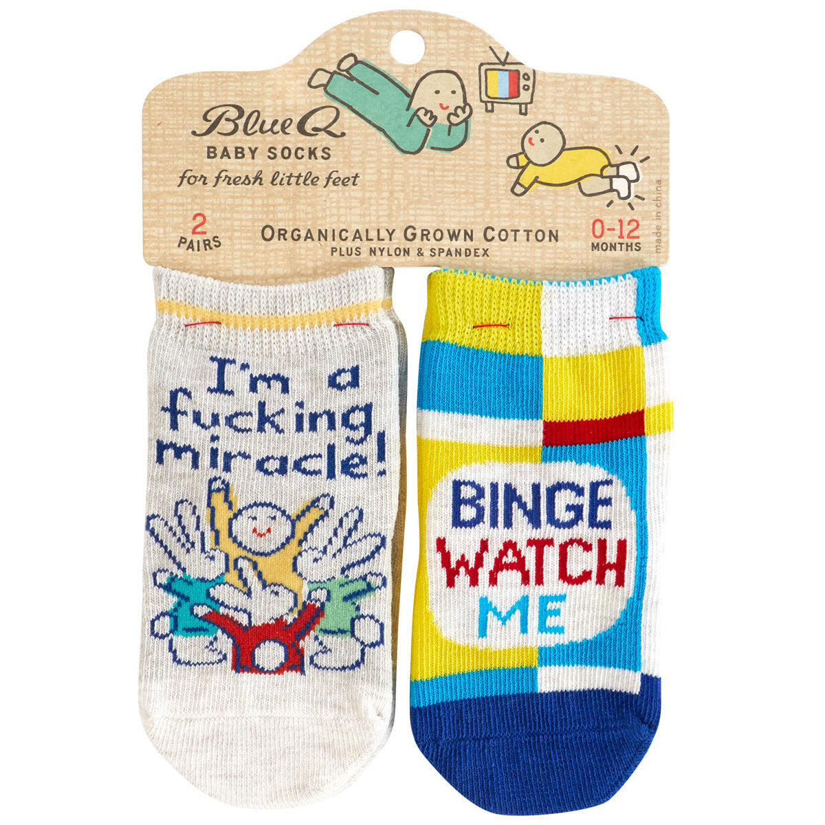 Miracle/Binge Watch - Organic Baby Socks - set of 2 - Blue Q