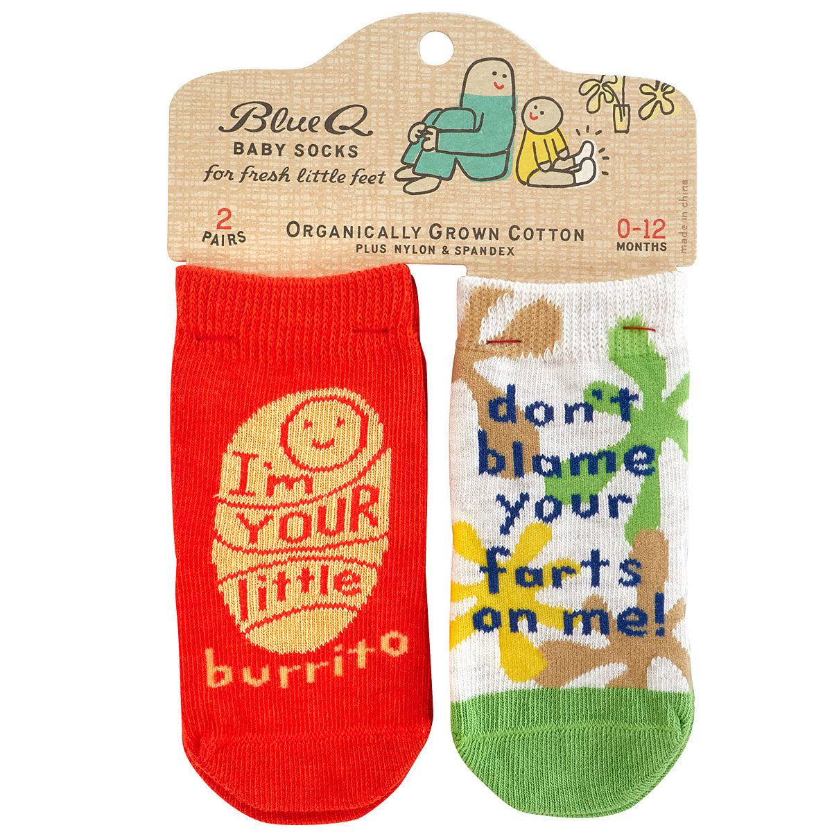Little Burrito/Farts - Organic Baby Socks - set of 2 - Blue Q