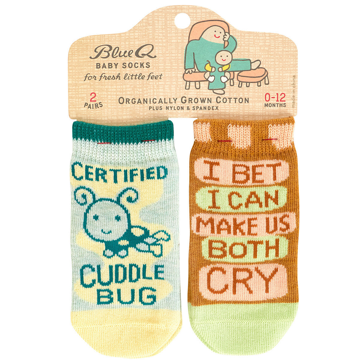 Cuddle Bug/Cry - Organic Baby Socks - set of 2 - Blue Q