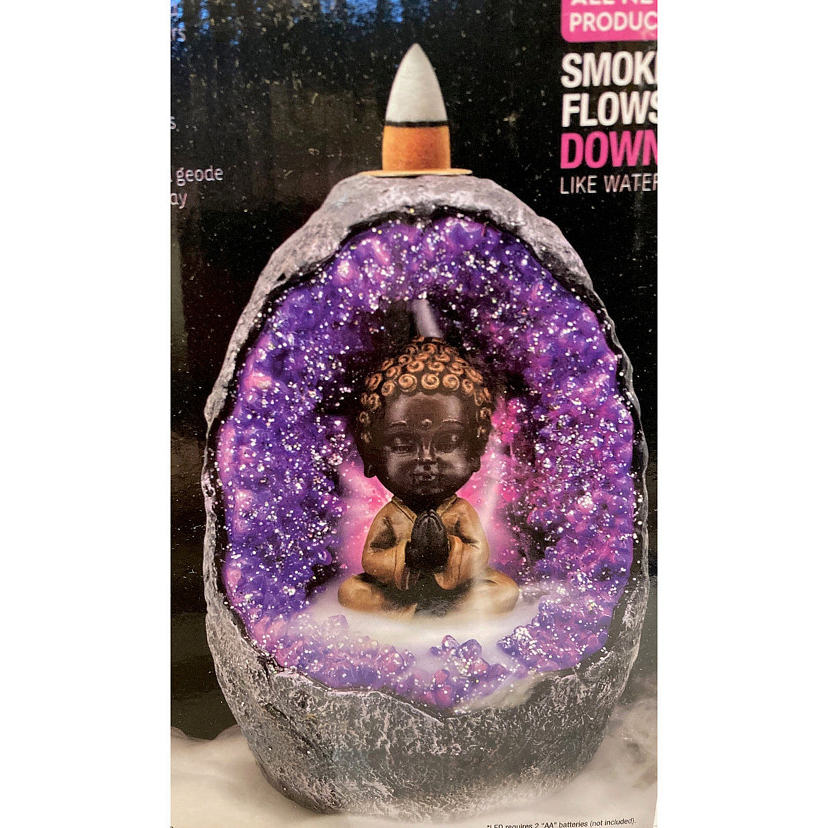 Fantasy Gifts Buddha in Crystal LED Light Cave Backflow Incense Burner - JJ