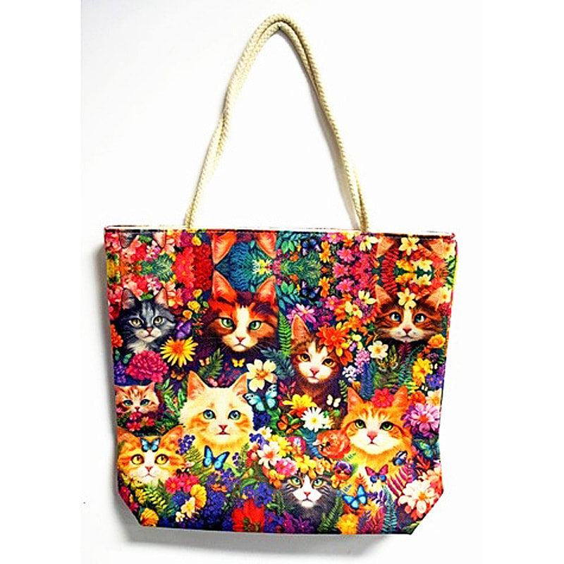 Cats in Flowers Fantasy Gifts Jute Bag- JJ