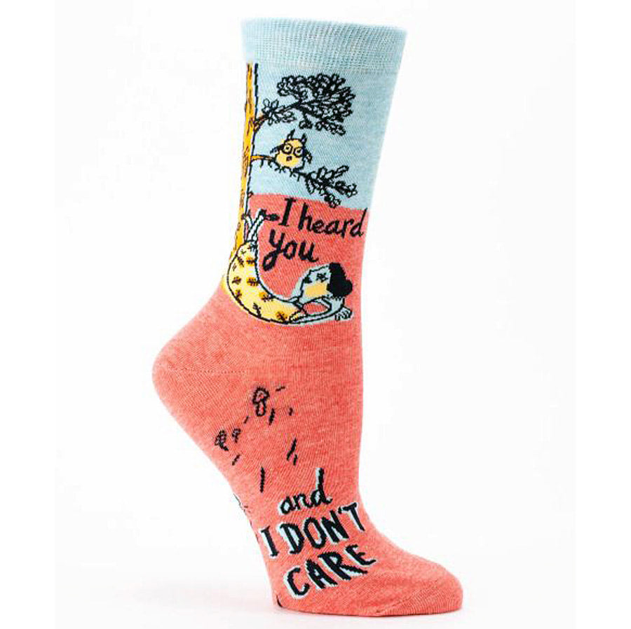 SALE: Women's Crew Socks - Heard you Don't Care - Blue Q