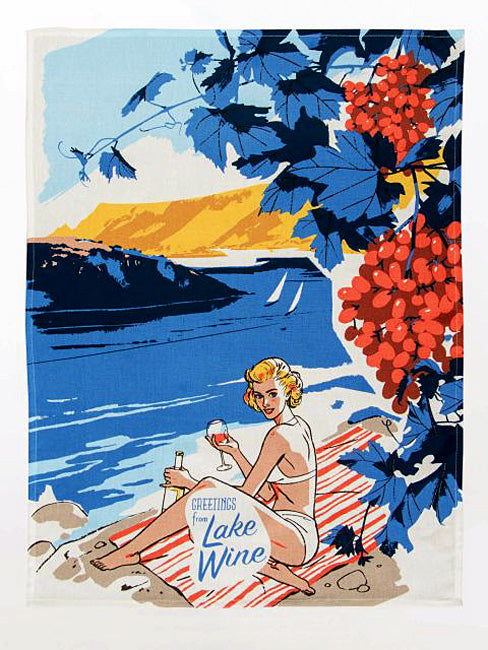 Blue Q Kitchen Towel - Screen Printed Cotton Kitchen Towel - Greetings From Lake Wine