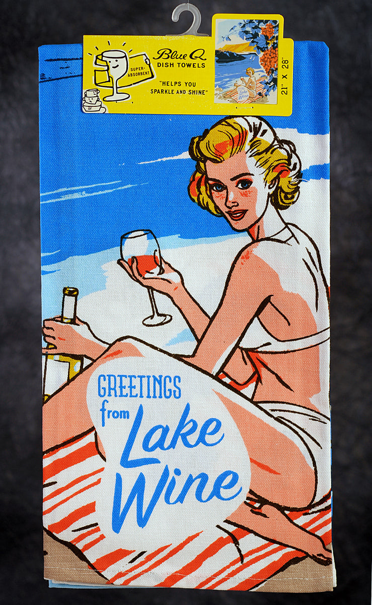Blue Q Kitchen Towel - Screen Printed Cotton Kitchen Towel - Greetings From Lake Wine