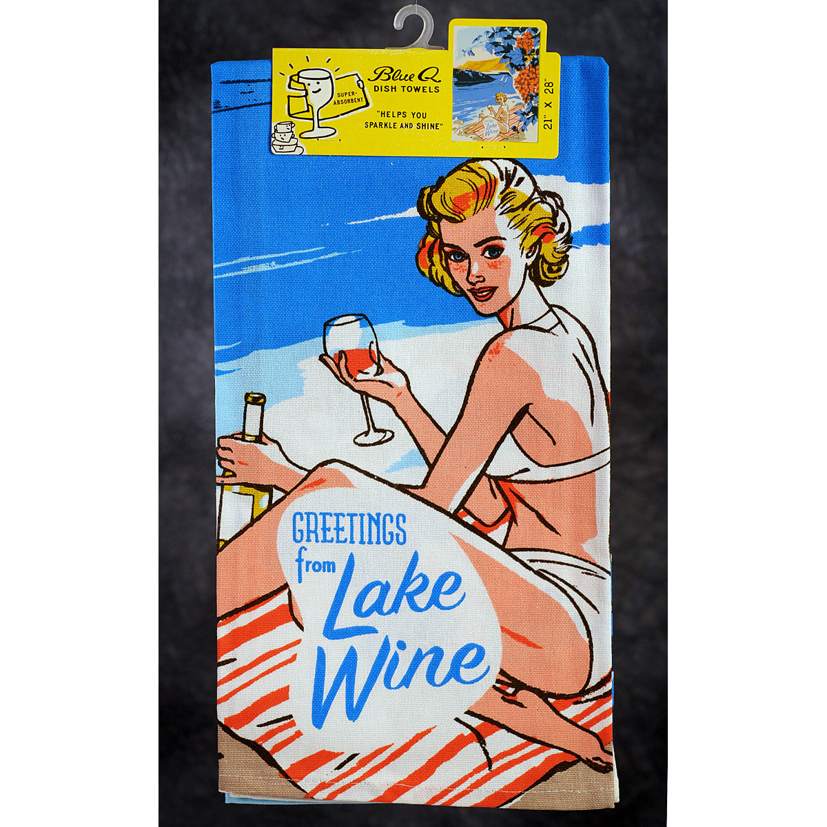 Blue Q Kitchen Towel - Screen Printed Cotton Kitchen Towel - Greetings From Lake Wine