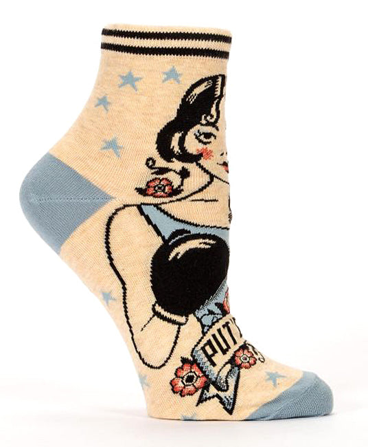 Women's Ankle Sock Put 'em Up- Blue Q