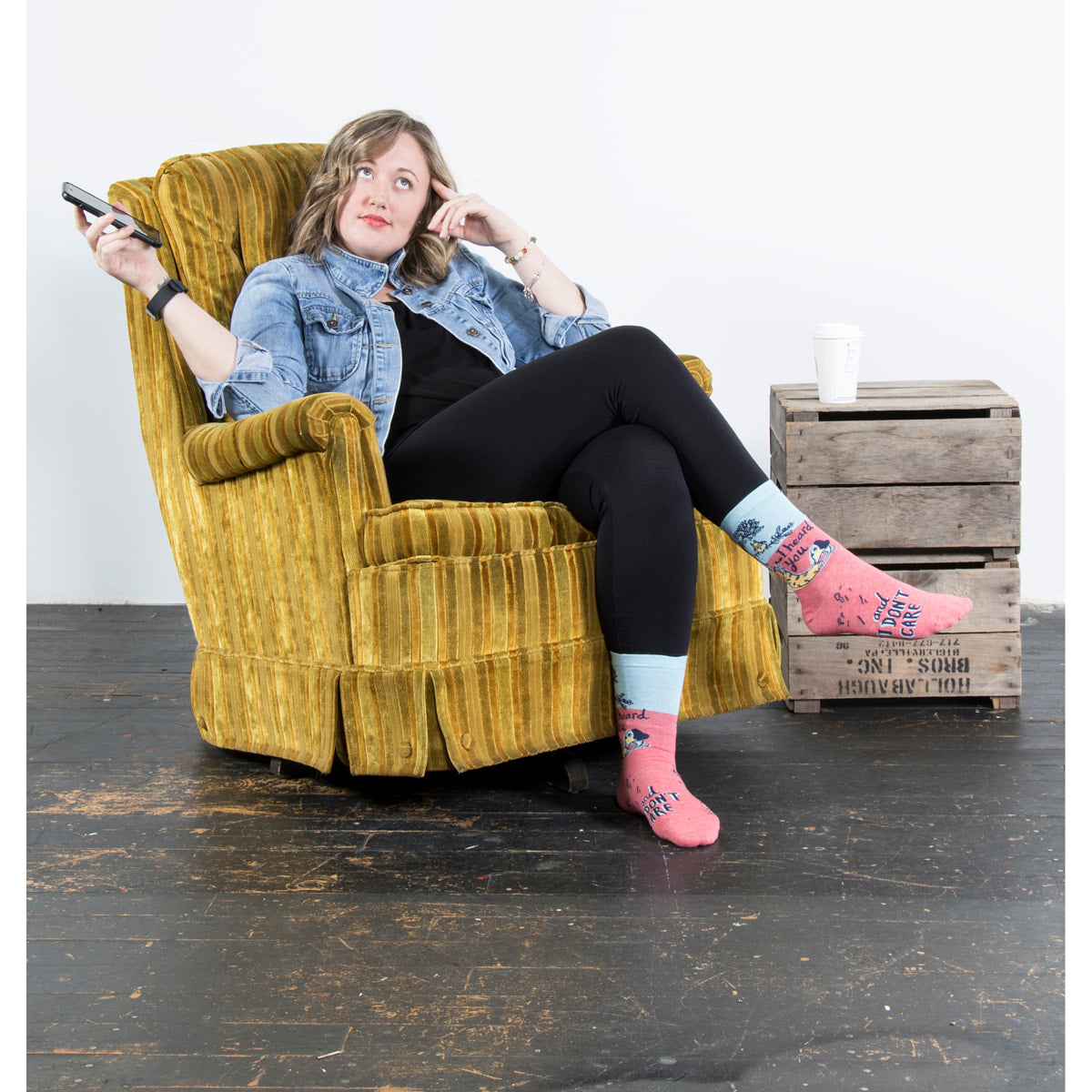 Women's Crew Socks - Heard you Don't Care - Blue Q