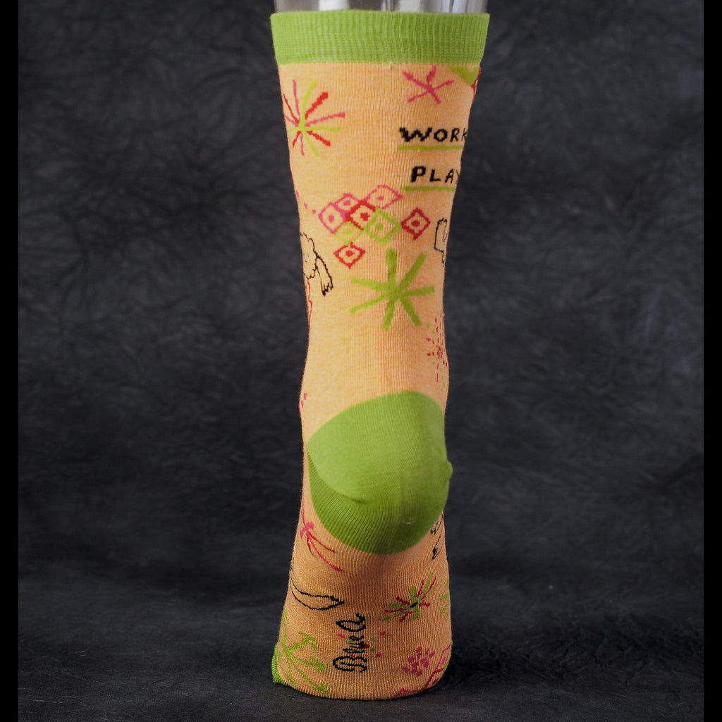 Women's Crew Socks - Work Hard Play Hard - Blue Q