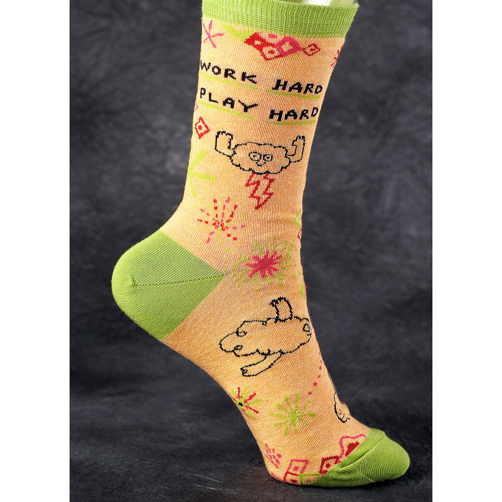 Women's Crew Socks - Work Hard Play Hard - Blue Q