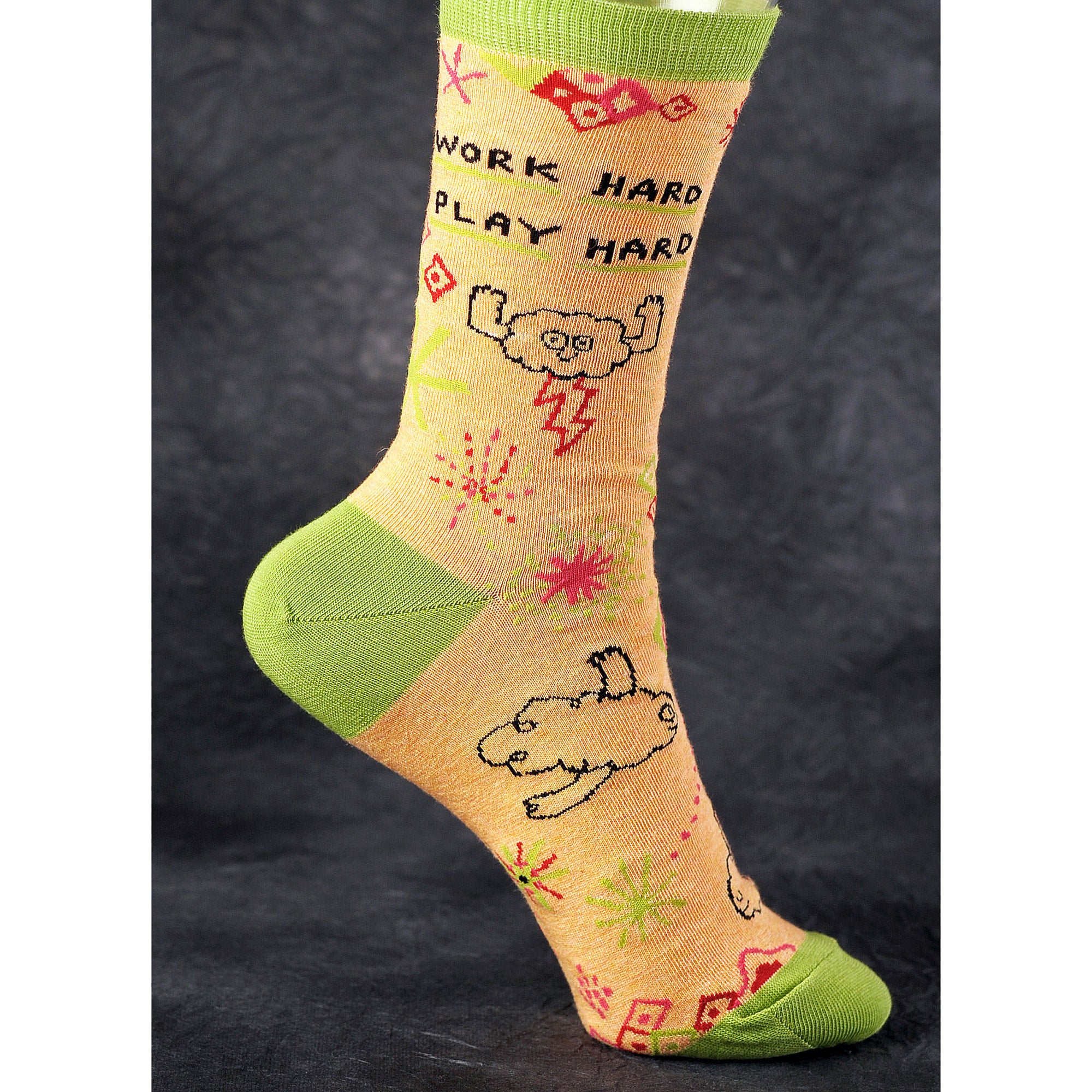 Women's Crew Socks - Work Hard Play Hard - Blue Q