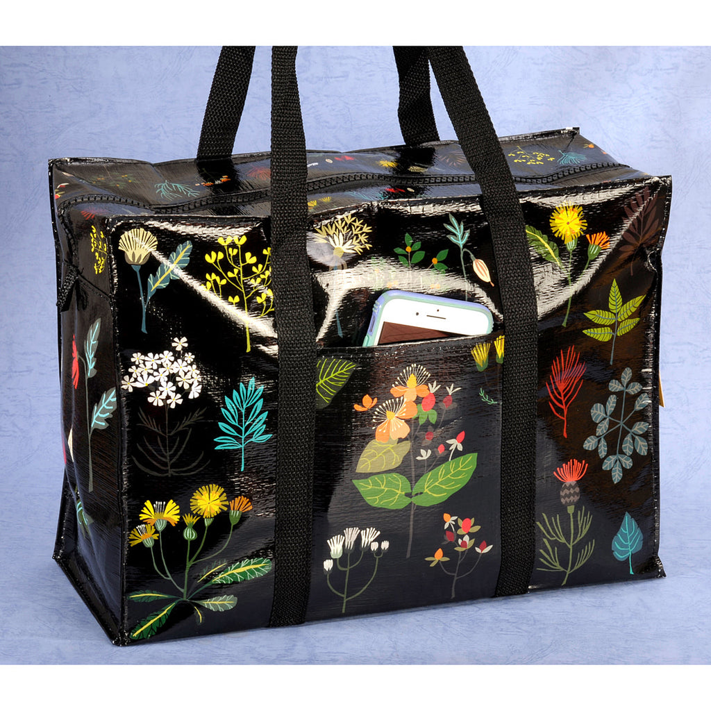 Blue Q shoulder Tote - Plant Study - Eco Recycled - Zippered With Pocket