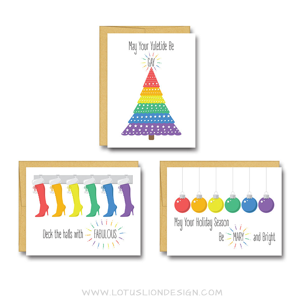 Combination Pack LGBT Holidays Cards- Boxed Set of 9 Cards - 3 each