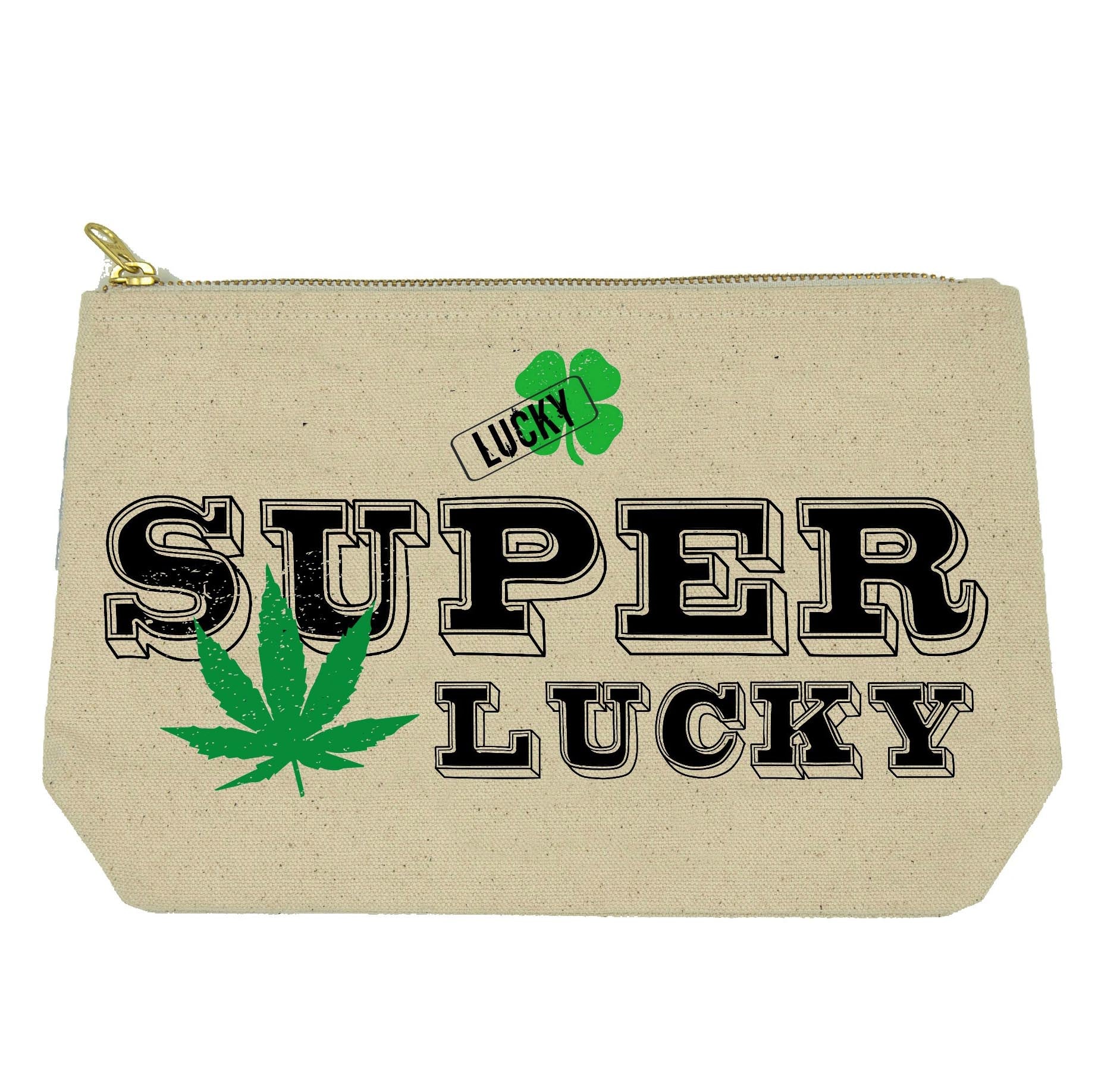 Super Lucky (with pot leaf and clover) canvas & lined Twisted Wares toiletries bag