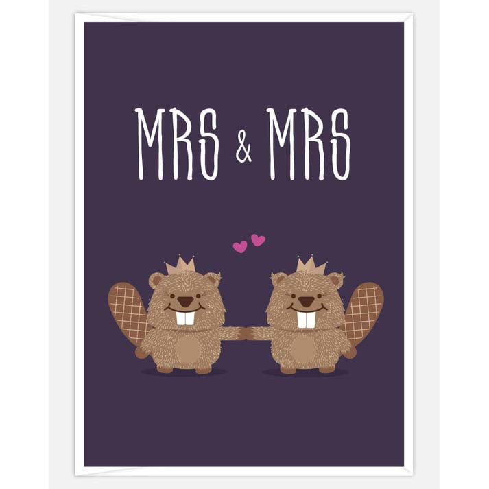 SALE:  Mrs. & Mrs. Lesbian beaver wedding card  by Peas & Cukes