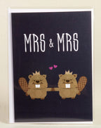 SALE:  Mrs. & Mrs. Lesbian beaver wedding card  by Peas & Cukes