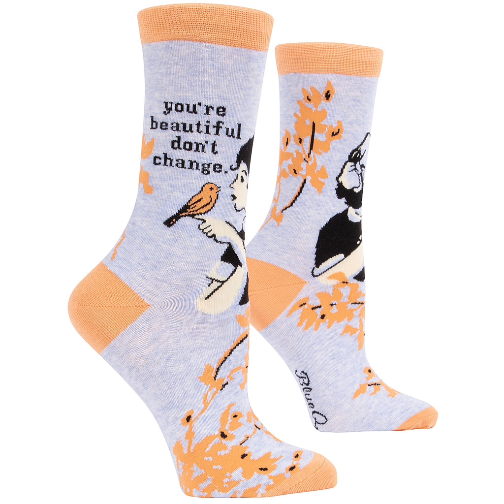 Women's Crew Socks -   You're Beautiful Don't Change  - Blue Q