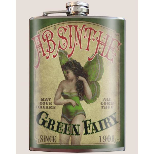 Green Fairy Absinthe lead free flask by Lucky Jack fka Trixie and Milo