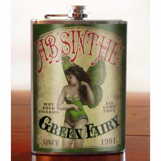 Green Fairy Absinthe lead free flask by Lucky Jack fka Trixie and Milo