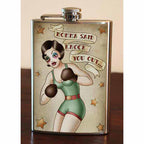 Boxing Girl lead free flask by Lucky Jack fka Trixie and Milo