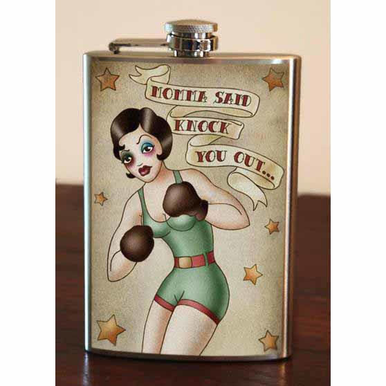 Boxing Girl lead free flask by Lucky Jack fka Trixie and Milo