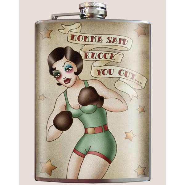 Boxing Girl lead free flask by Lucky Jack fka Trixie and Milo
