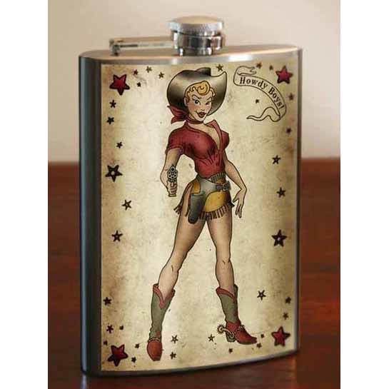 Howdy Boys Cowgirl lead free flask by Lucky Jack fka Trixie and Milo